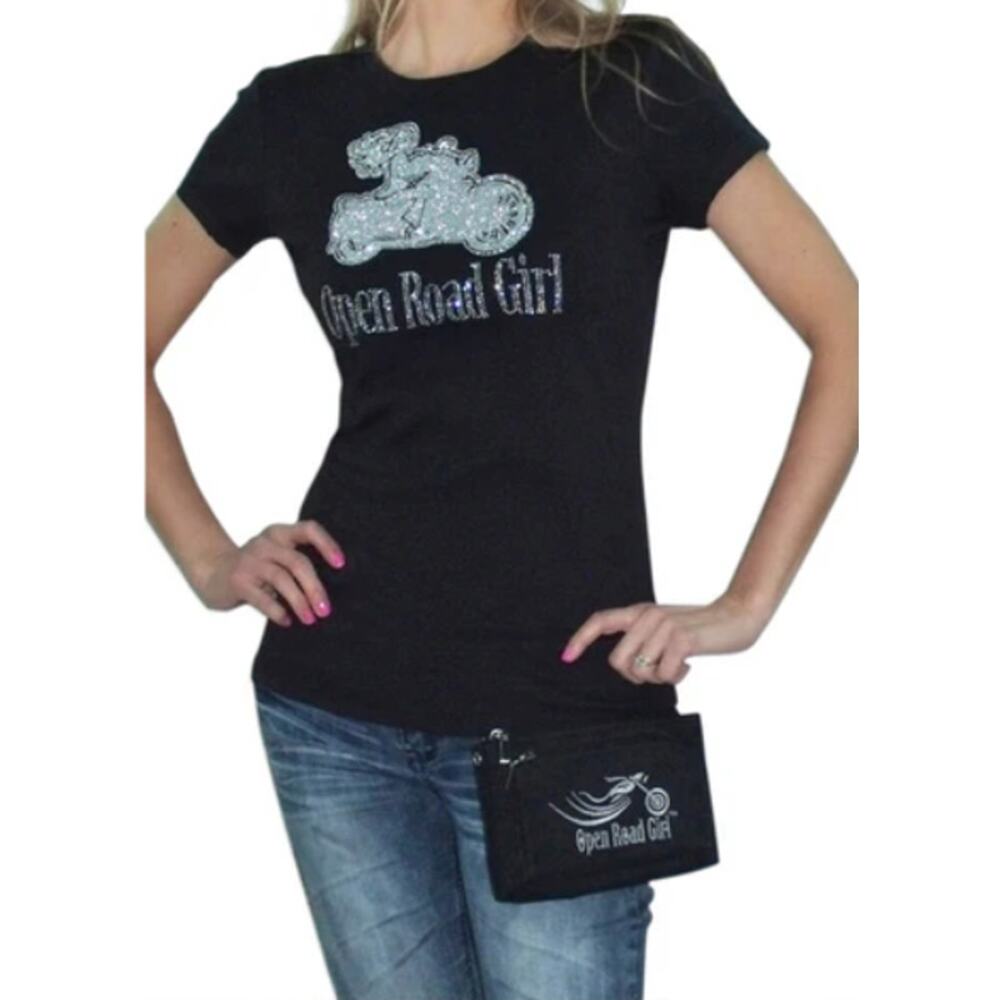 Open Road Girl Hip Crossbody Motorcycle Embroidered Rhinestone Canvas Purse NWT